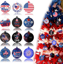 12Pcs Wooden 4Th of July Ornaments round Patriotic American Flag Decorations Red