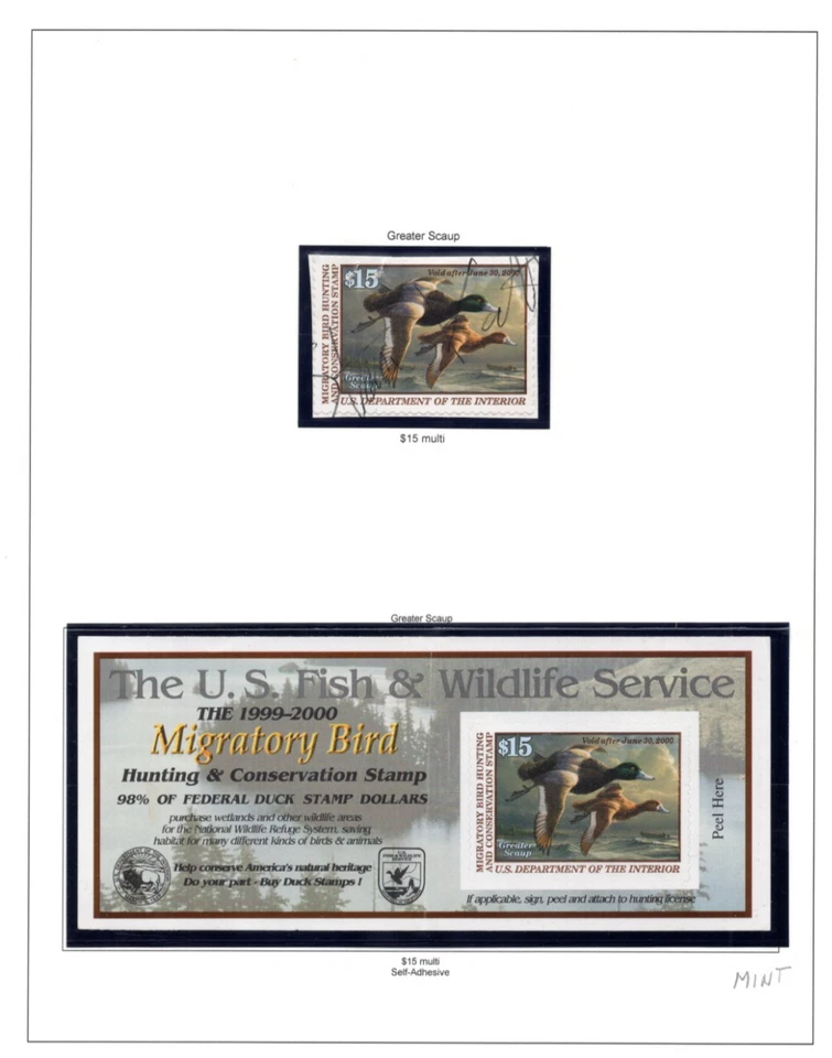US 1999-2005 DUCK HUNTING COLLECTION OF TWELVE $15 STAMPS FIVE ARE MINT UNSIGNED - Image 2 of 4