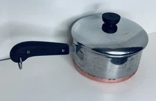 Revere Ware 1801 Pre-68 2 Qt Copper Bottom Stainless Sauce Pan Lid Clinton ILL