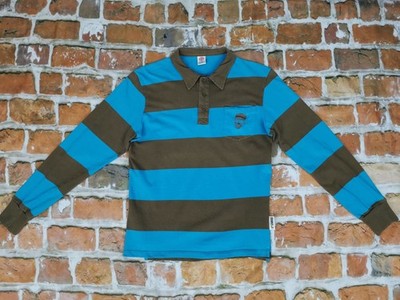Franklin & Marshall Vintage Old School Rugby Polo Shirt Men M Blue Brown
