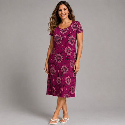 ROCKTHOSECURVES DAMEN KURZARM BLUMEN T-SHIRT KLEID