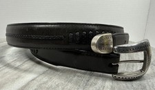 Brighton Vintage Onyx x5203 Black Braided Leather Belt Size 44 Buckle 1993