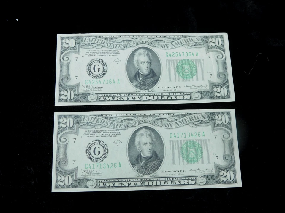 Lot of 4x 1934A $20 Federal Reserve Notes - Higher Grade Lot - Image 3 of 4