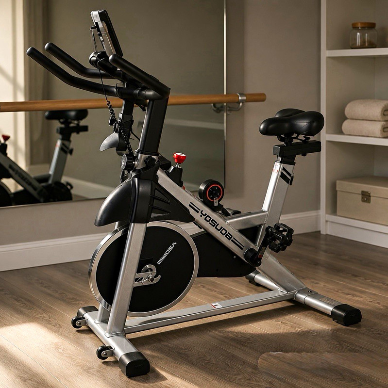 YOSUDA Exercise Bike Silver/Black Adjustable Seat for Home Use