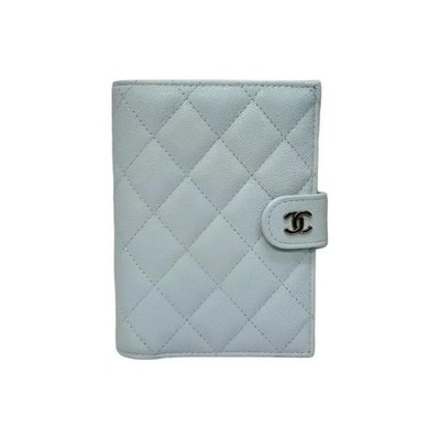 CHANEL Brand Logo Passport Bag Regular Women's Blue 4x0.5x5.5 in