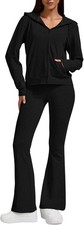 Casual Workout Two Piece Outfits for Women Zip Up Hoodies High Waist,Size Small