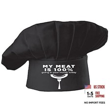 Funny Chef Hat Baker Costume Gifts for Father Mother Day Black My Meat is 100