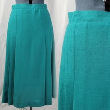 Vintage Worthington Teal Fitted Waist Skirt w Front Pleating Size 18