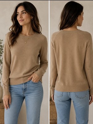 Halogen 100% Cashmere Crew Neck Super Soft Sweater Camel  Women s Xs QuietLuxury