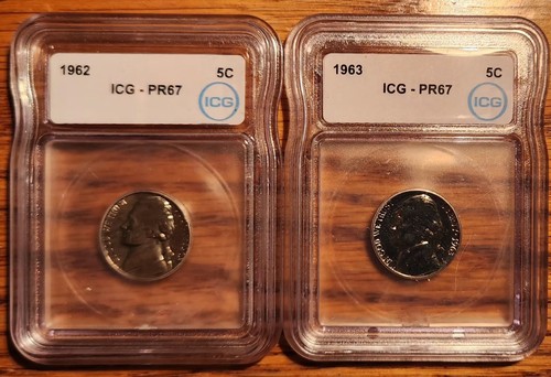 1962 and 1963 5c Jefferson Proof Nickels Five Cents NGC PF67 Philadelphia - Picture 1 of 2