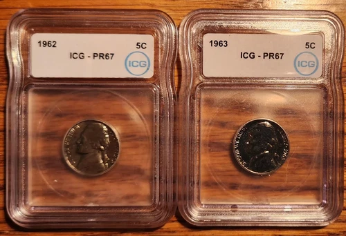 1962 and 1963 5c Jefferson Proof Nickels Five Cents NGC PF67 Philadelphia