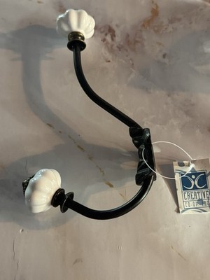 Creative Co Op Vintage Style 7  Double Iron Hook With Ceramic Knobs