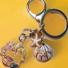 Pink Sea Shell,starfish Blonde Mermaid Goldtone Key Ring,bag Charm. New 
