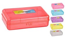 Plastic Pencil Box with Snap Closure Lids Small Utility Storage Crayon Red