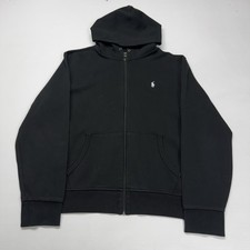 Polo Ralph Lauren Double Knit Full Zip Mens Hoodie XL Black Sports Sweatshirt