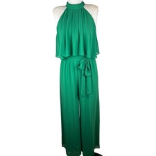 Eliza J Green Halter Wide Leg Jumpsuit Tie Waist Formal Evening Size 8