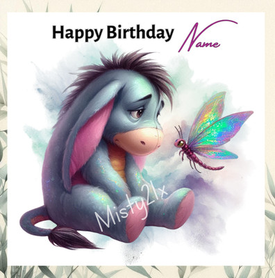 Personalisierte EEYORE Grußkarte Libelle Esel Pooh Bär & Freunde Geburtstag