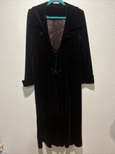 Vintage Surrealist USA Black Velvet Longline Duster Coat Size S