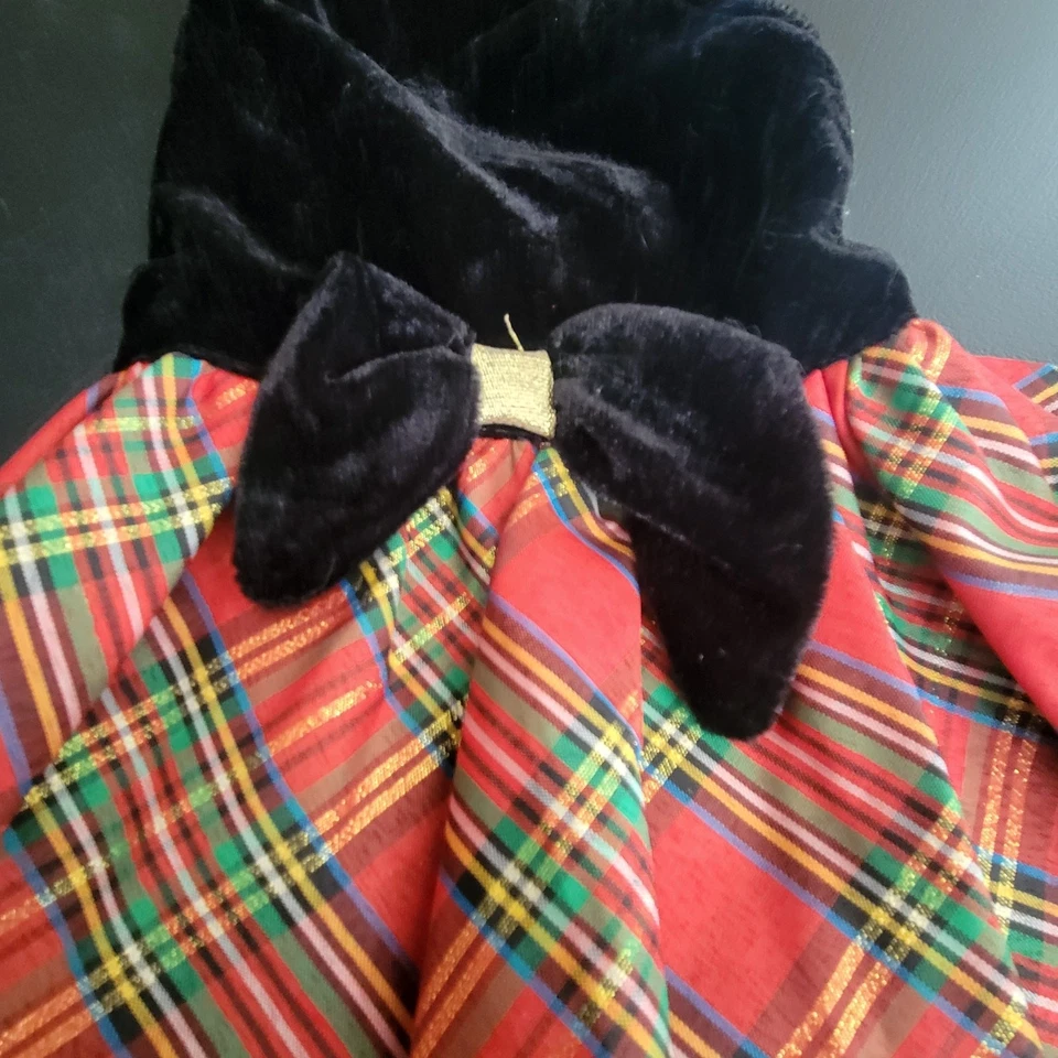 2 Vestido de fiesta de Navidad para perro rojo negro lentejuelas terciopelo lazos talla pequeña Foto 4 de 4