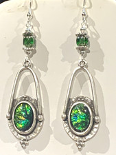NEW ITEM HANDCRAFT EGYPTIAN FIERY GLASS OPAL DROP EARRINGS-NEW.925 SILVER WIRES