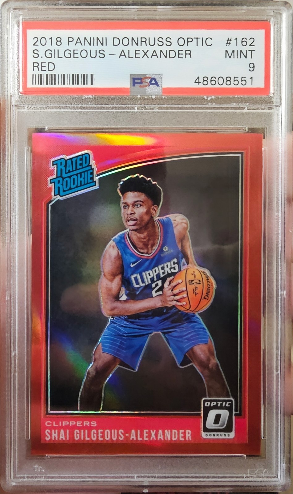 2018-19 Donruss Optic Shai Gilgeous-Alexander Rookie (RC) #162 Red /99 - PSA 9