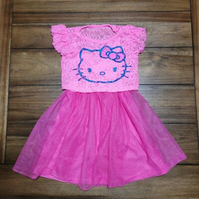 Hello Kitty Hot Pink Dress w/ Sewn-In Knit Top - Size XS (4-5) | eBay