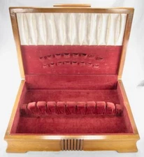 Mahogany Flatware Silverware Storage Chest Vintage Wooden Red Interior (O) AS IS