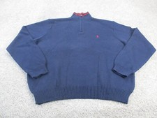 VINTAGE Ralph Lauren Polo Quarter Zip Sweater Mens Blue Red Pony XXL 90s NWT