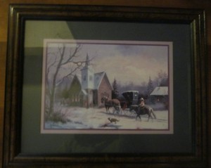 M Caroselli Winter Church Landscape Carriage Horses Dog Snow Framed Print Signed Ebay