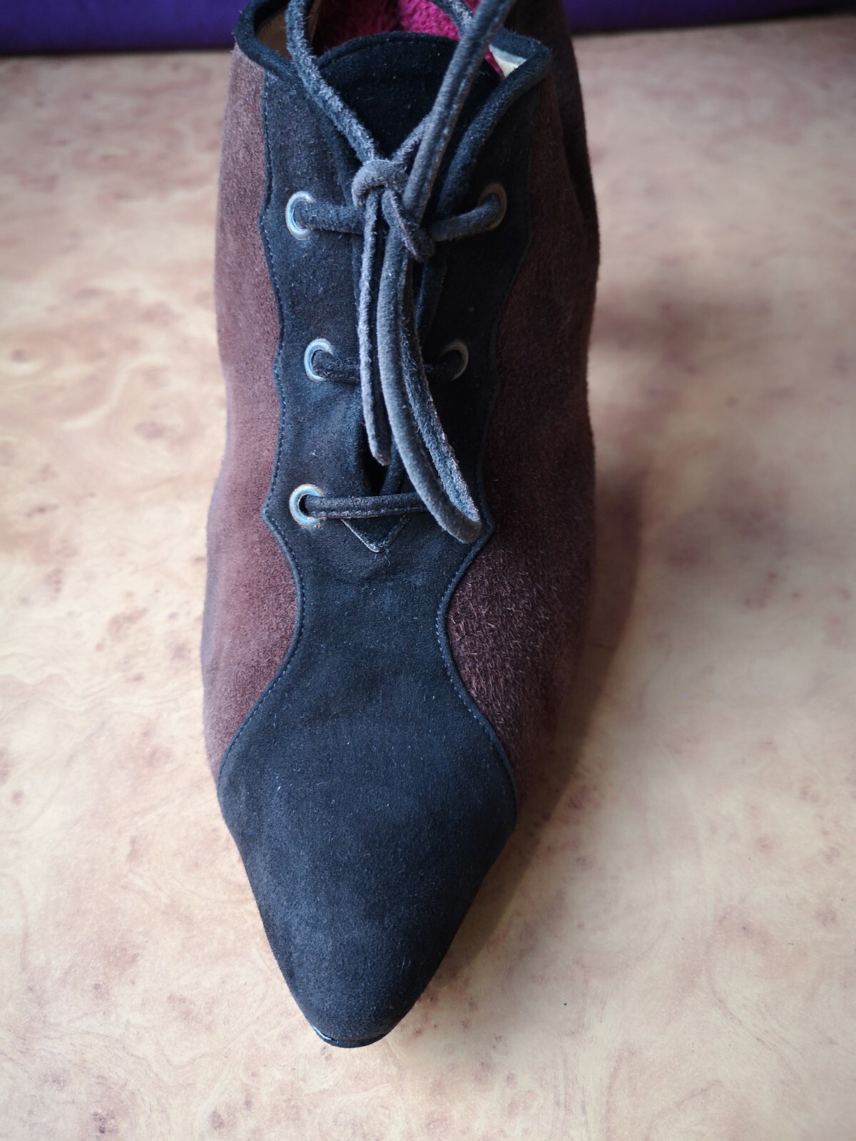 Stivaletti Yves Saint Laurent donna pelle scamosciata tacco stringati marroni neri taglia 39 5