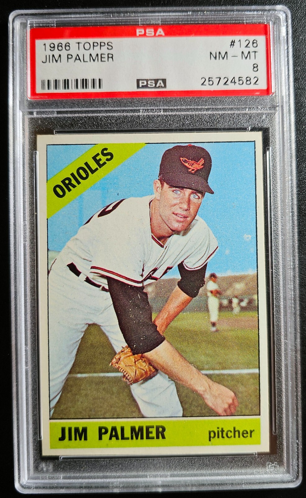 1966 TOPPS #126 JIM PALMER, PSA GRADED 8 NM-MT, CERT #25724582
