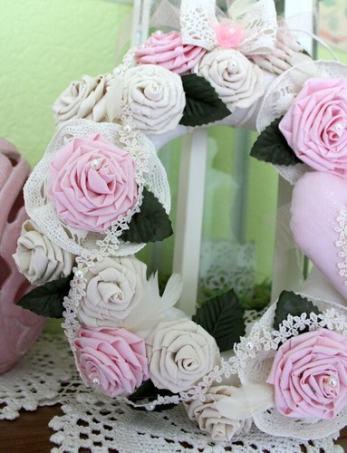 ❤️Handarbeit Wandkranz Türkranz Vintage Shabby Chic Rosen Romantik Spitze Tilda - Bild 8 von 12