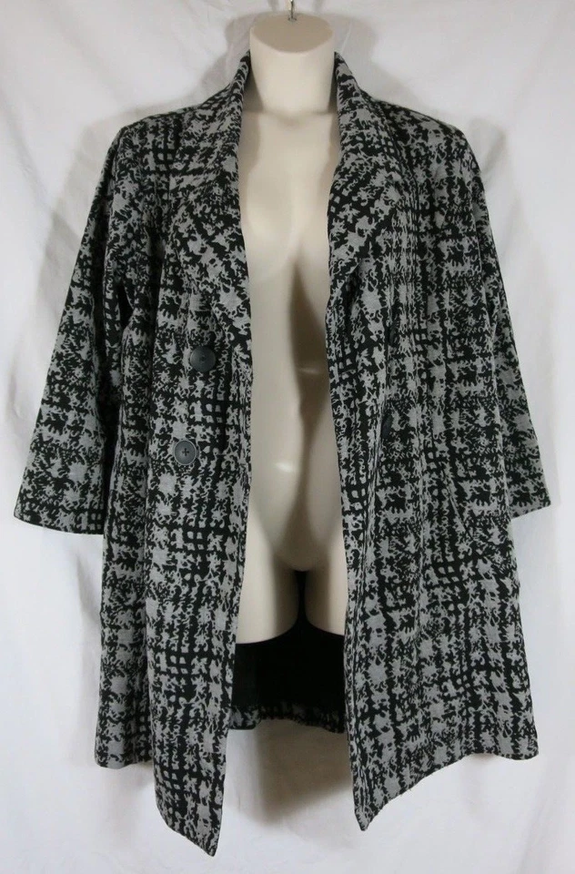 Nomadic Traders Gray Black Jersey Knit Jacket Dbl Breasted Houndstooth Pocket XL - Image 2 of 4