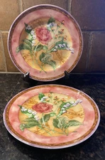 222 FIFTH TUSCANY ROSE SALAD PLATE(S) Set of 2 EUC PRISTINE