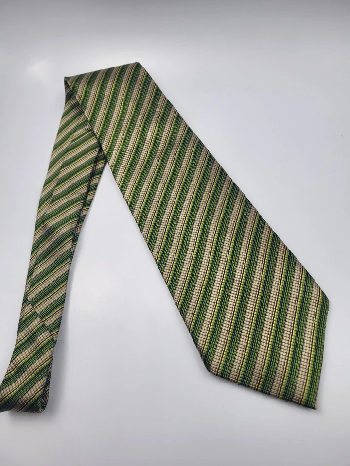 Daniel de Fasson Trifold Silk Tie Green Gold Stripes Designer Necktie 58 x 4.1/8 - Image 2 of 4