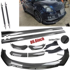 For Suzuki Swift 2000-2022 Fiber Front Bumper Lip Spoiler 86.6" Side Skirt Kit