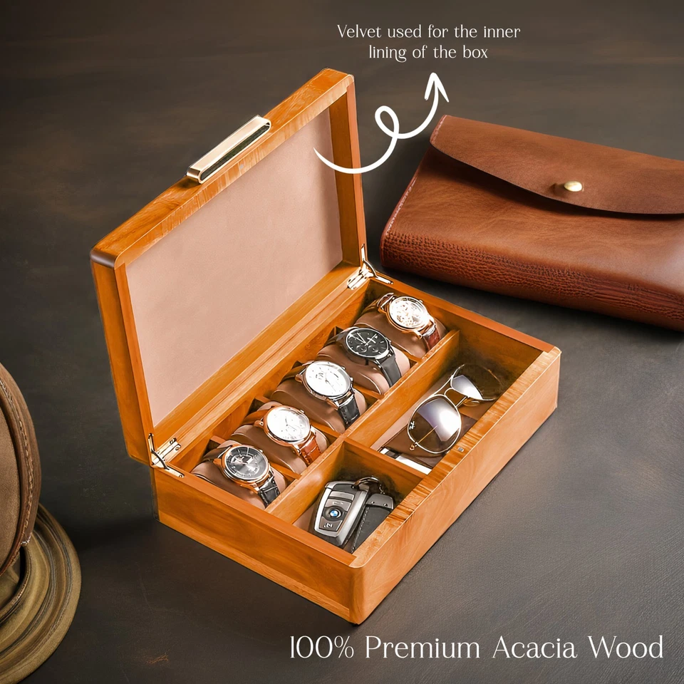 Saleberate Watch Box for Men - Personalized Wood Organizer with 5 Slots - Image 4 of 4