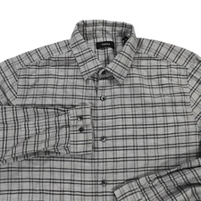 Theory Tait Button Sport Shirt Mens M Gray Grid Check Slim Fit Jaspe Lined