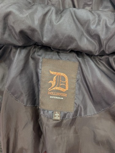 Dollhouse Women's Puffer Vest Size L Brown Removable Hood Y2K - Picture 10 of 13