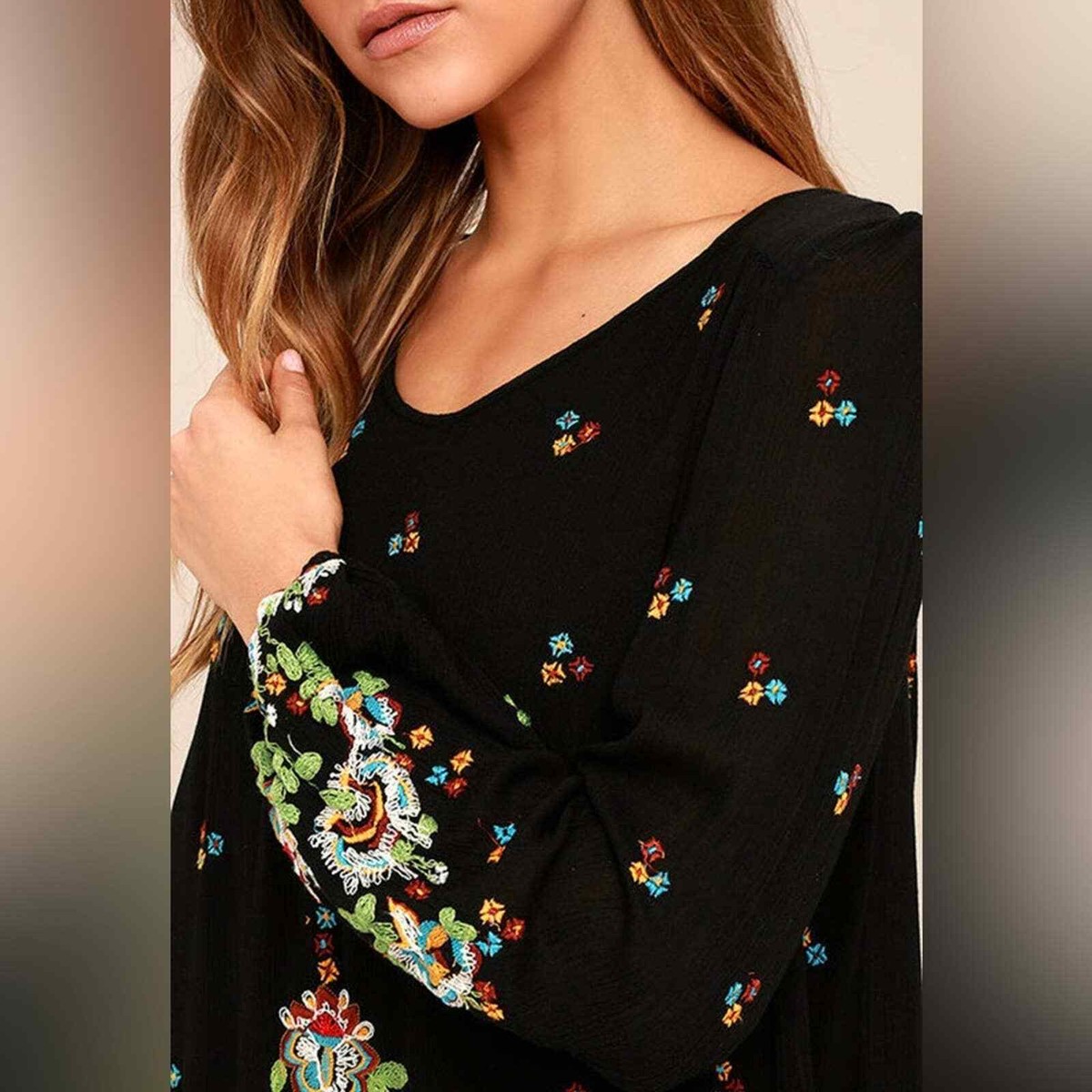 green emerald velvet dress Free People Embroidered Oxford Bubble Sleeve Dress- Size S (see notes)   The Saved Collection