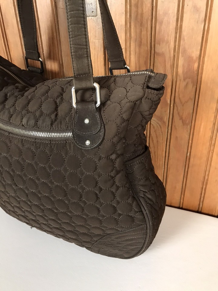 Vera Bradly Large Brown Bag Purse Handbag Quilted Microfiber Shoulder