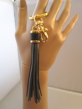 Schlüsselanhänger Taschen Anhänger XL Quaste Fransen Gold Schwarz Kunstleder