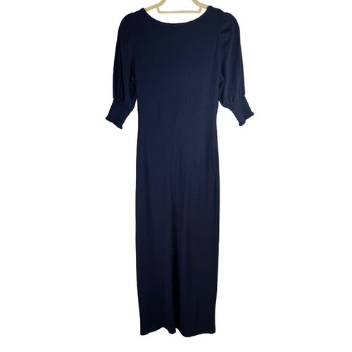 Betsey Johnson | Navy Blue Button-up Puff Sleeved Midi Dress Women's Size M - Picture 2 of 8