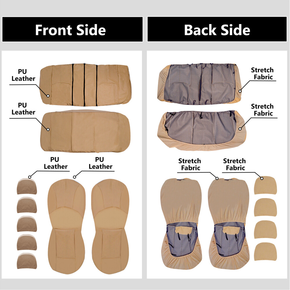 Fits Lex Leather Car Seat Covers 5-Seats Front + Rear Full Set Protectors Pad P 271788272