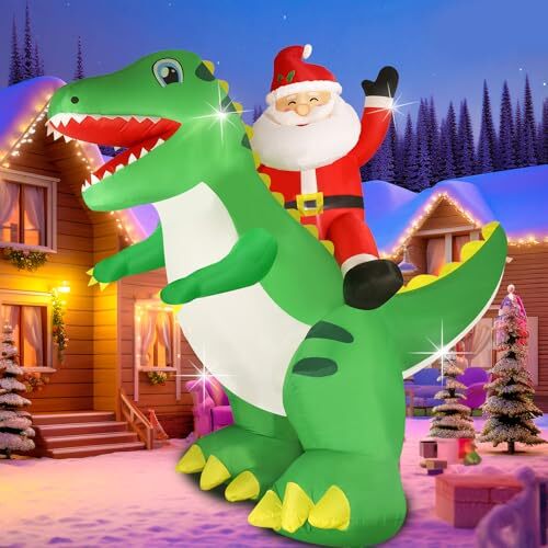 8FT Christmas Giant Inflatable LED Light Large Blow 8FT Dinosaur Santa Claus