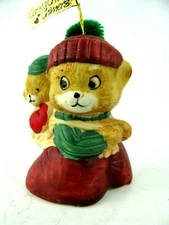 Jasco Bisque Caring Critter Chimers Dad With Son Christmas Tree Ornament 3 1/2"