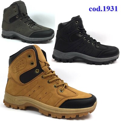 SCARPE UOMO SCARPONI Trekking Alto SPORTIVE Montagna Stivali Stringati Eco  Pelle | eBay