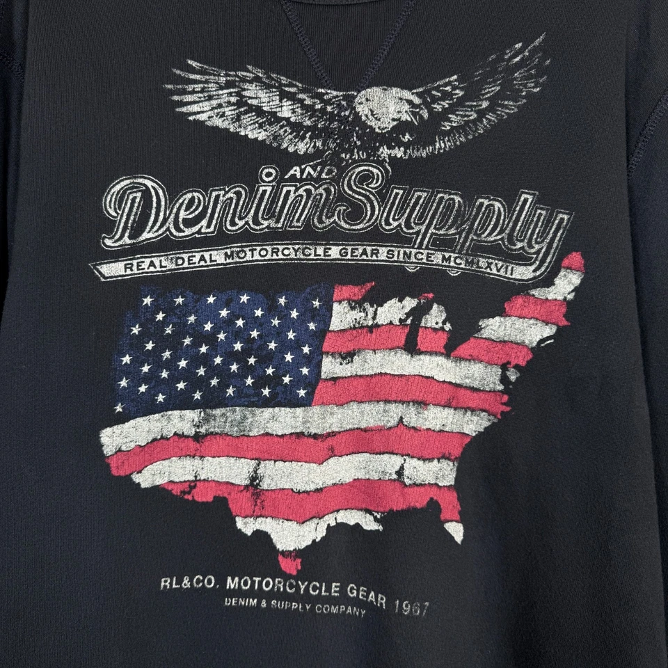 Denim & Supply Ralph Lauren XL Hombre’s Negro Sudadera Grande Bandera Americana Foto 3 de 4