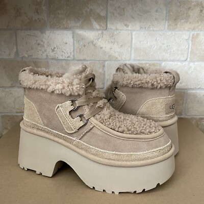 UGG CLASSIC NEW HEIGHTS LACE UP SAND SUEDE ANKLE BOOTS SHOE SIZE