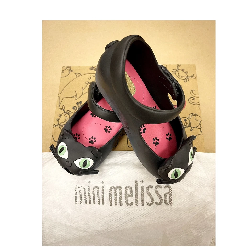 Mini Melissa Niña Pequeña Ultragirl II Mary Jane Flat Gato Negro Nuevo con Caja Foto 3 de 4